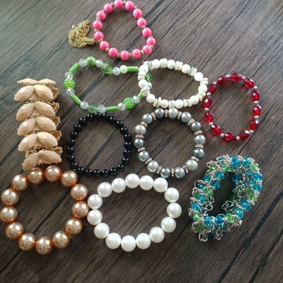 1o bead bracelets expandable pearl beaded resin - Picture 1 of 5